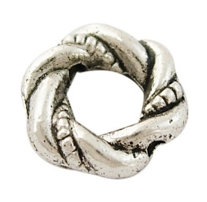 Lot de 25 perles anneaux tresses en metal couleur argent tibetain-11mm